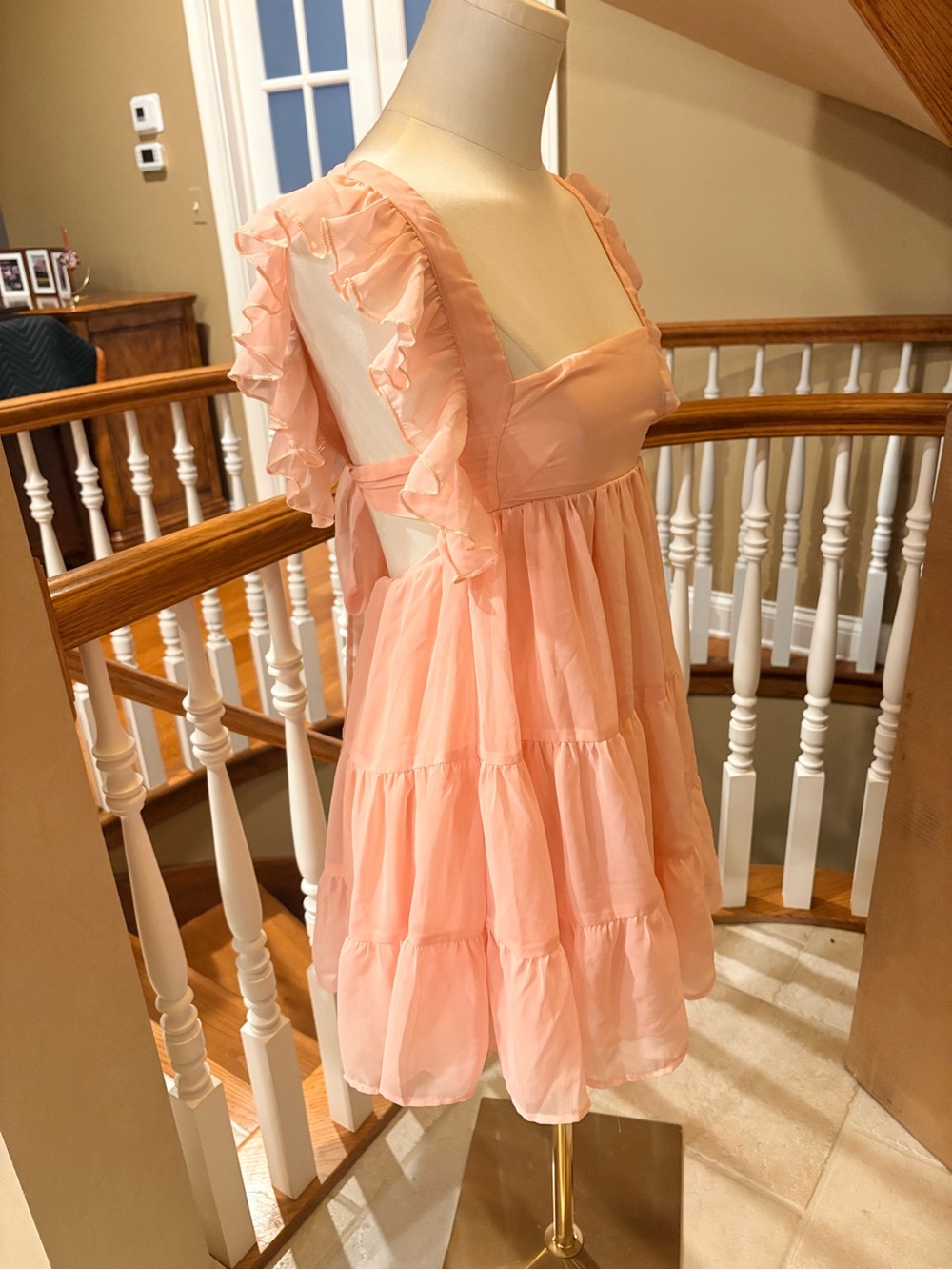 NEW Lucy in the Sky Chiffon Baby Doll Ruffle Dress Pink S - Picture 7 of 10